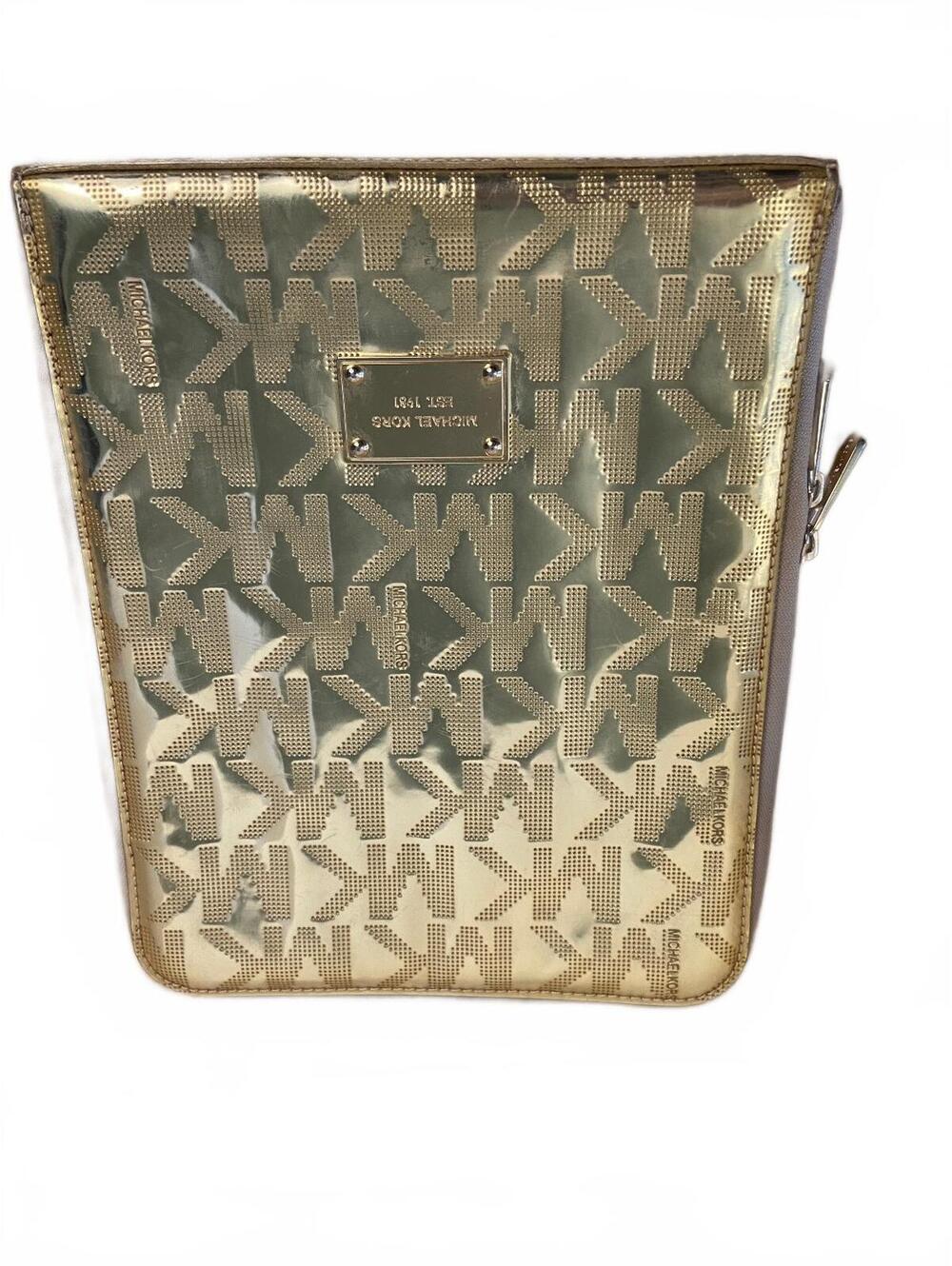 Michael Kors Gold Metallic Logo Zip Pouch Clutch